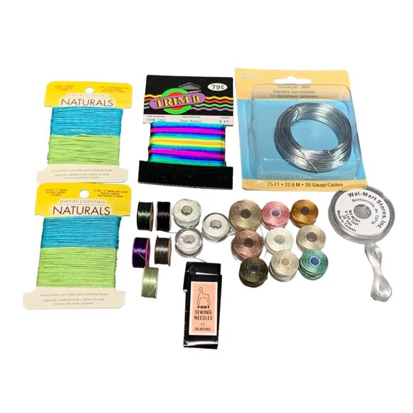 Jewelry Making Supplies Bundle: Embroidery Floss Beading Wire Sewing Needles - Picture 1 of 9